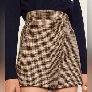 Sandro High Waist Houndstooth Shorts Brown Red Green 36